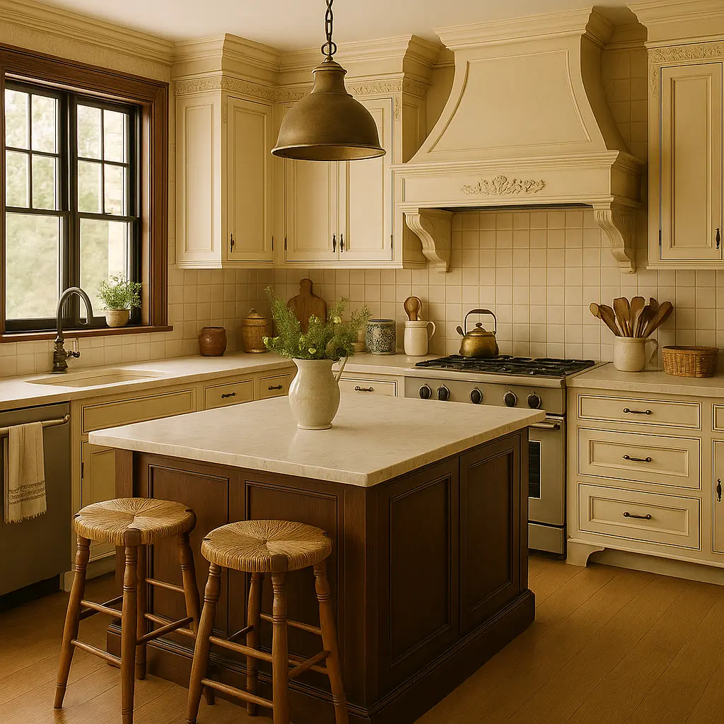 AI-generated traditional kitchen design with island